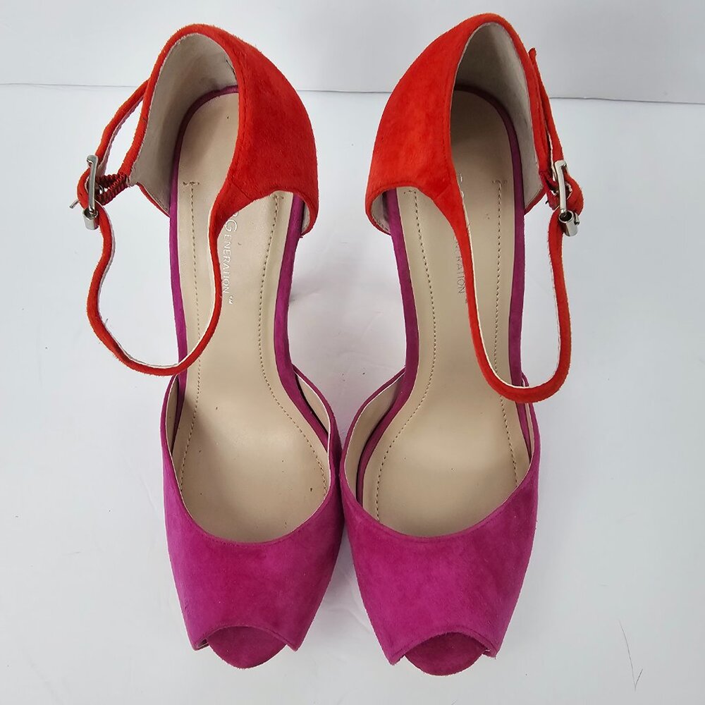 BCBGeneration Women's Orange & Purple Suede Peep Toe Stiletto Heels Size 9B - Picture 2 of 13